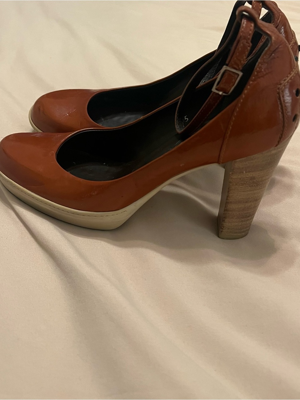 Tod's Cognac Brown Platform Pump Ankle Strap Old Money Glam Academia Size 35